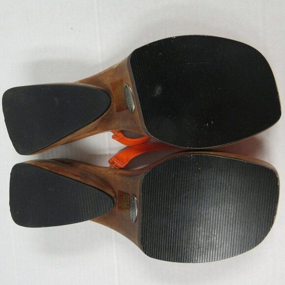 PAZZO Chunky Wood Platform Y2K Slide Sandals Sz 7 Orange Fabric Shoes VINTAGE 90 - Picture 14 of 14